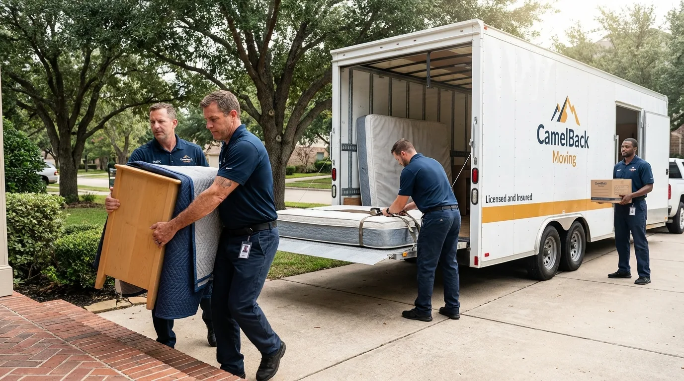 Crew loading residential truck for cross-state move from Douglass, KS