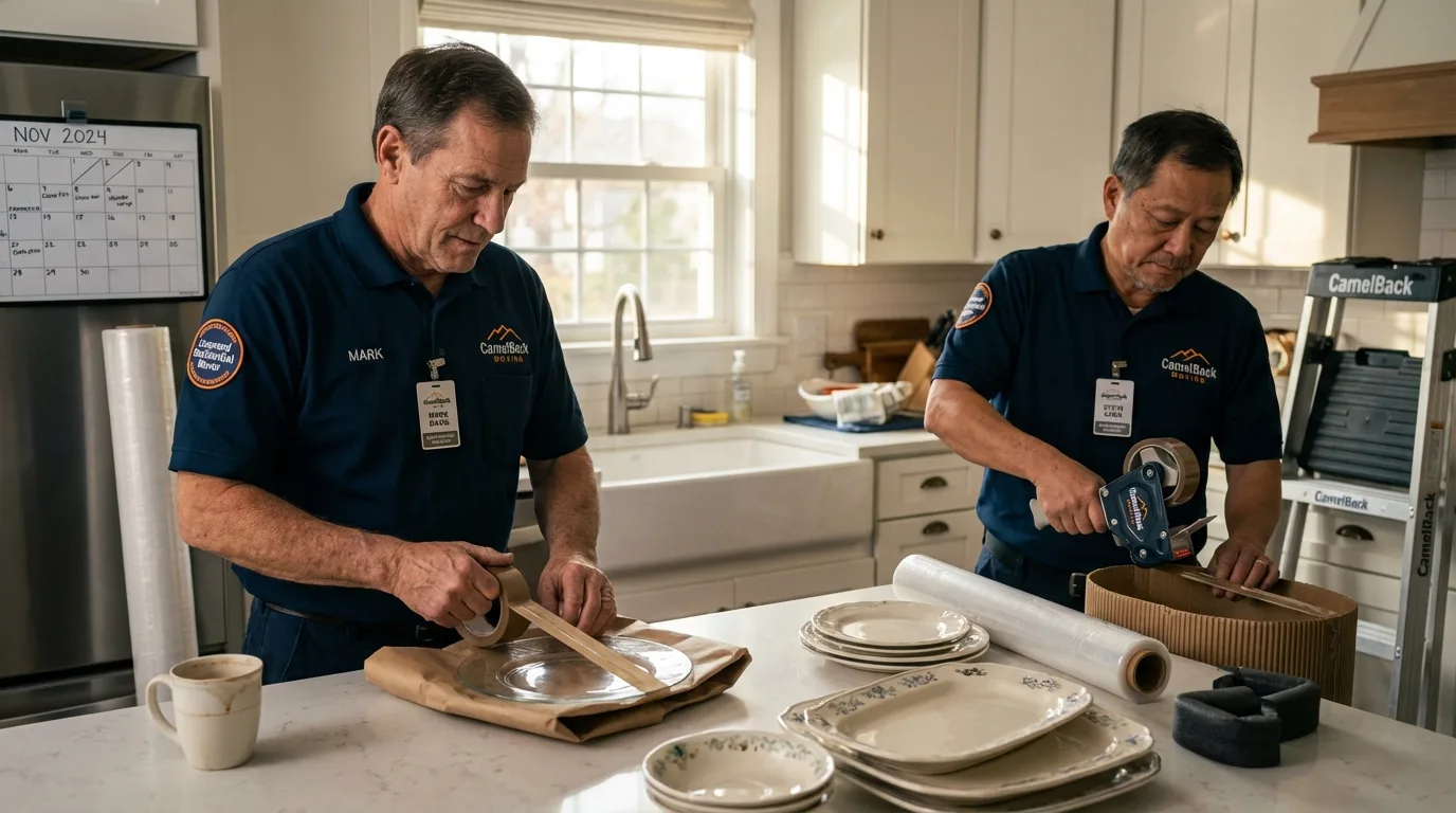 Professional crew packing kitchen dishware in Douglass, KS